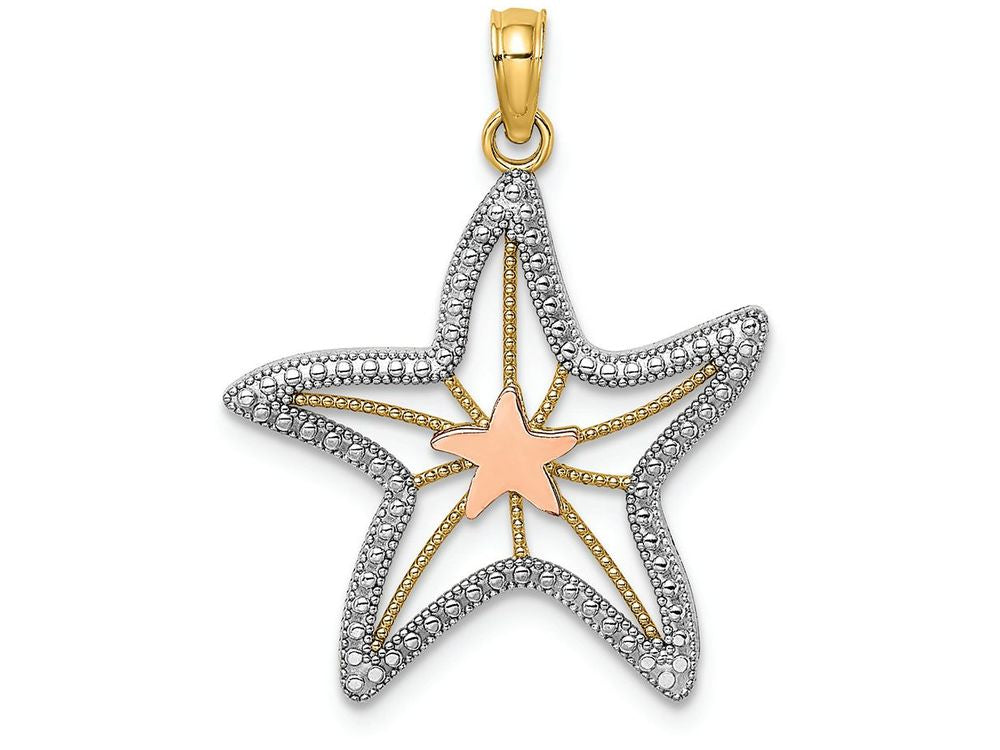 FJC Finejewelers 14k Two-tone Gold Small Starfish with Pink Star Center Tri-color Charm