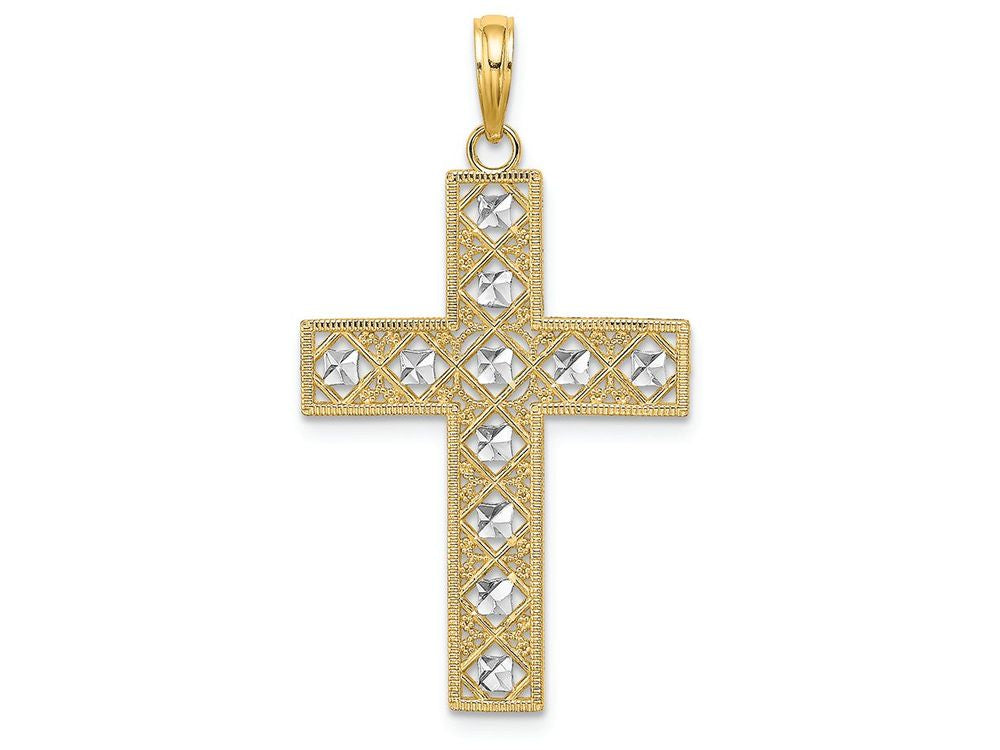FJC Finejewelers 14k Yellow Gold with with Rhodium Block Cross with White Bright Cut Diamond Shapes Charm