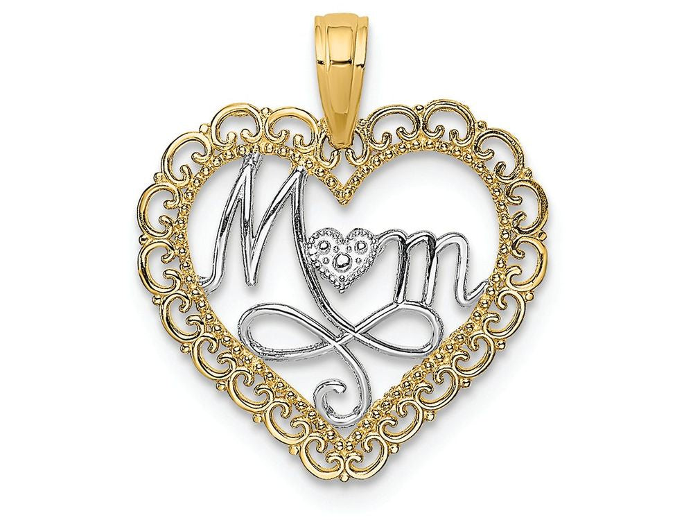 FJC Finejewelers 14k Yellow Gold with Rhodium Mom Inside Scallop Heart Charm
