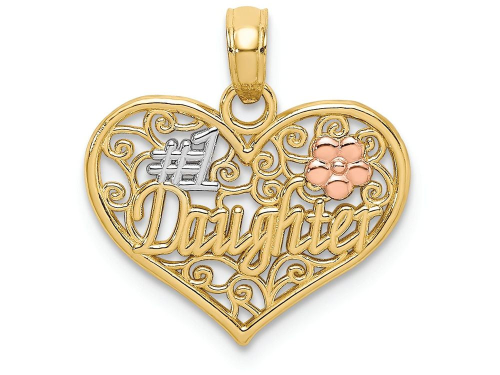 FJC Finejewelers 14k Two-tone Gold #1 Daughter In Heart with Pink Flowers Charm