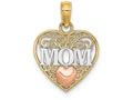 FJC Finejewelers 14k Two-tone Gold Wht Mom In Filigree Heart with Pink Hearttri-color Charm