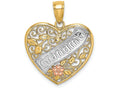 FJC Finejewelers 14k Yellow Gold with with Rhodium Wht Grandma In Filigree Heart with Pink Flowers Tri-color Charm