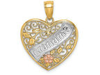 FJC Finejewelers 14k Yellow Gold with with Rhodium Wht Grandma In Filigree Heart with Pink Flowers Tri-color Charm