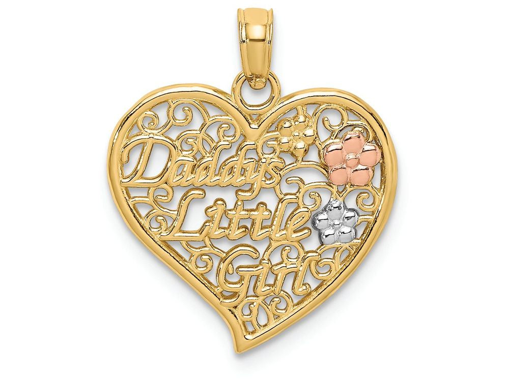 FJC Finejewelers 14k Two-tone Gold Daddy's Little Girl In Filigree Heart with Pnk Wht Flowers Charm