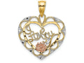 FJC Finejewelers 14k Two-tone Gold I Love You In Heart with Pink Flower Tri-color Charm