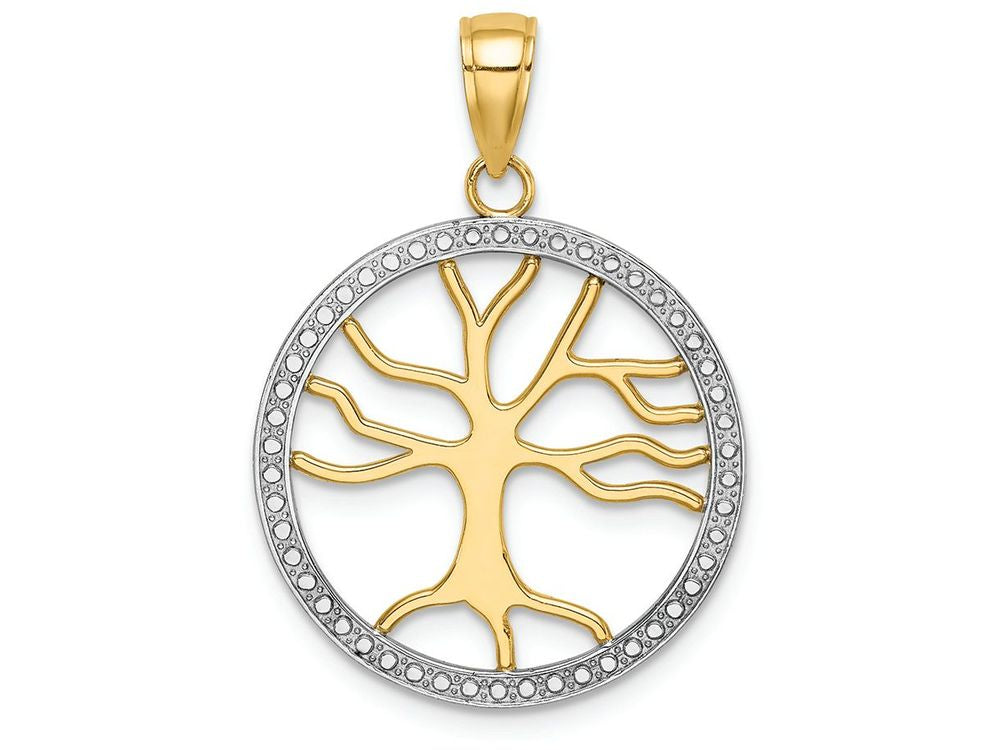 FJC Finejewelers 14k Yellow Gold with with Rhodium 3d Large Tree Of Life In White Round Frame Charm