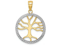 FJC Finejewelers 14k Yellow Gold with with Rhodium 3d Large Tree Of Life In White Round Frame Charm