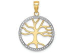 FJC Finejewelers 14k Yellow Gold with with Rhodium 3d Large Tree Of Life In White Round Frame Charm