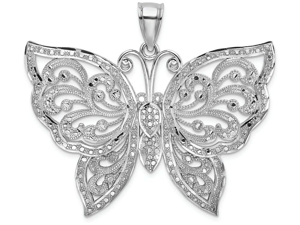 FJC Finejewelers 14k White Gold White Large Bright Cut Beaded Butterfly Charm