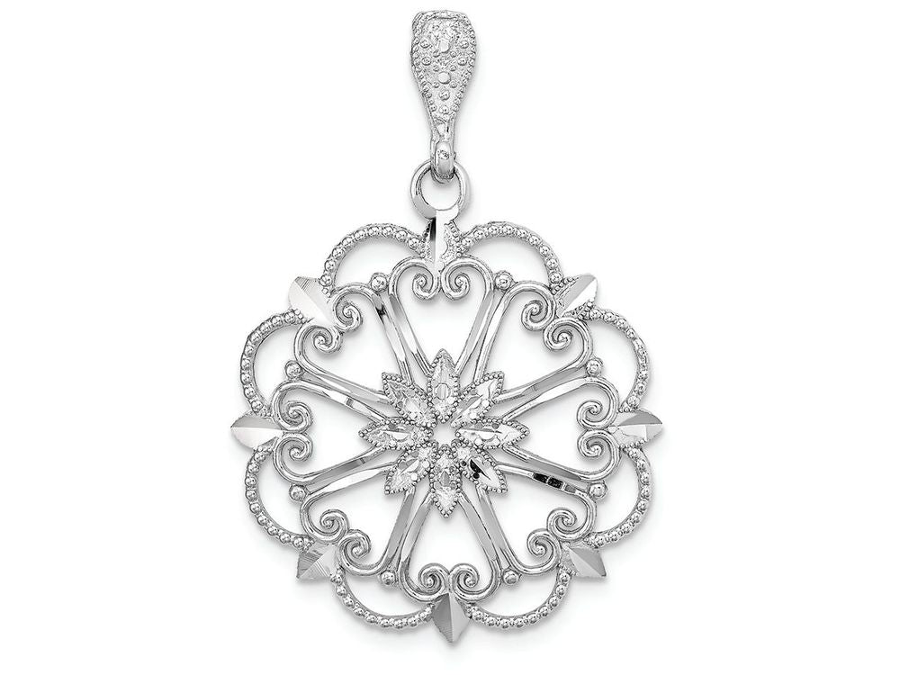 FJC Finejewelers 14k White Gold Starbust with Heart Bright Cut Beaded Scallop Edge Charm