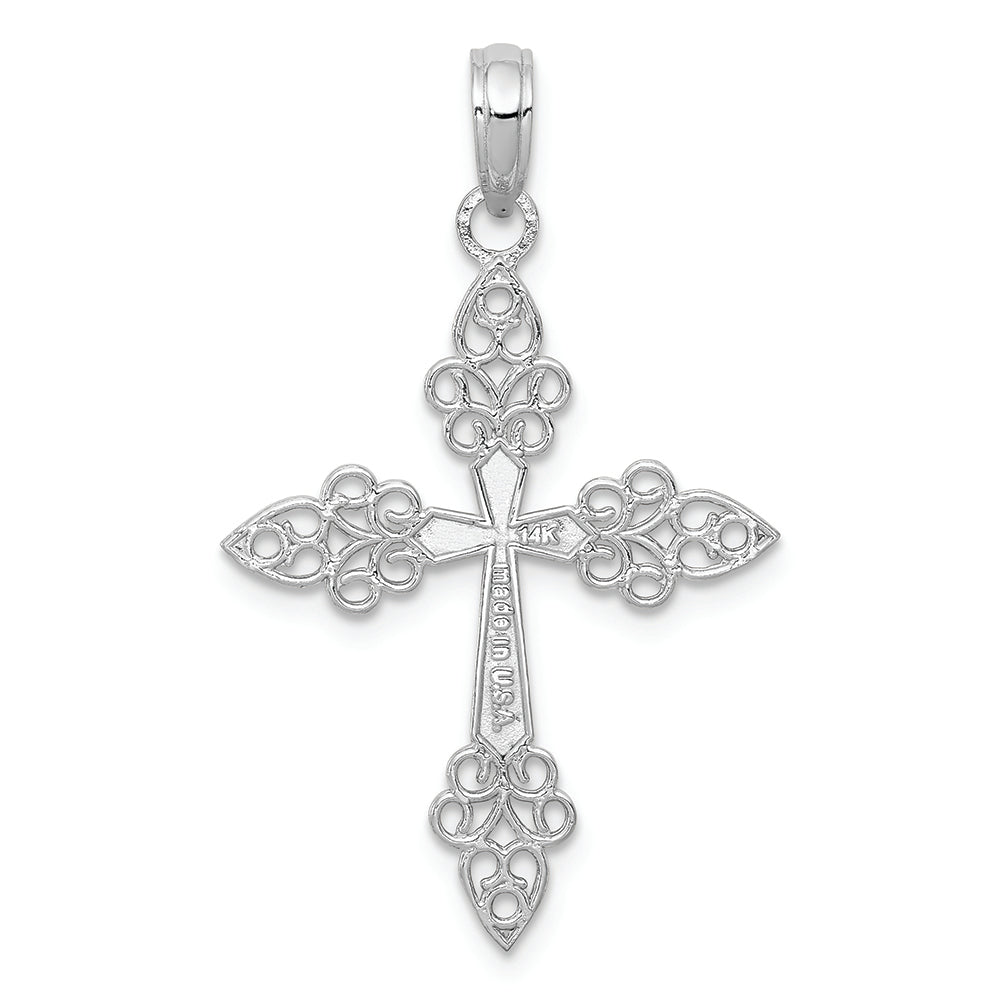 FJC Finejewelers 14k White Gold Filigree Tip Cross with Cross Center Charm