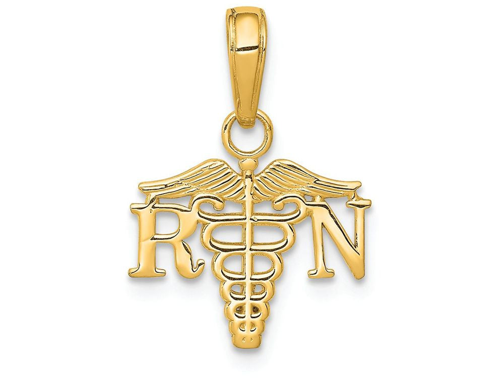 FJC Finejewelers 14k Yellow Gold Rn Caduceustextured Widenurse Charm