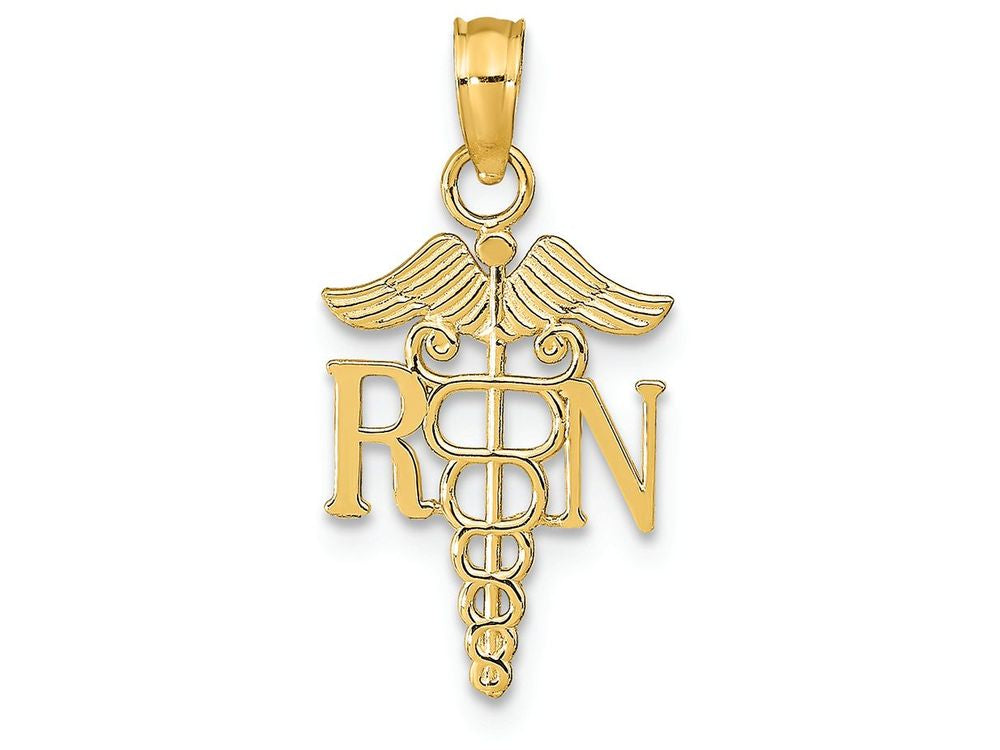 FJC Finejewelers 14k Yellow Gold Rn Caduceustextured Narrownurse Charm