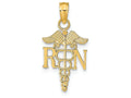 FJC Finejewelers 14k Yellow Gold Rn Caduceustextured Narrownurse Charm