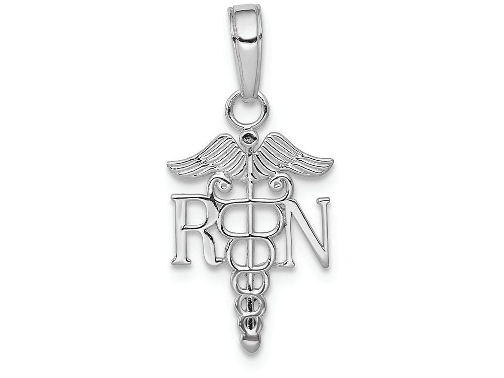 FJC Finejewelers 14k White Gold White Rn Caduceustextured Narrownurse Charm