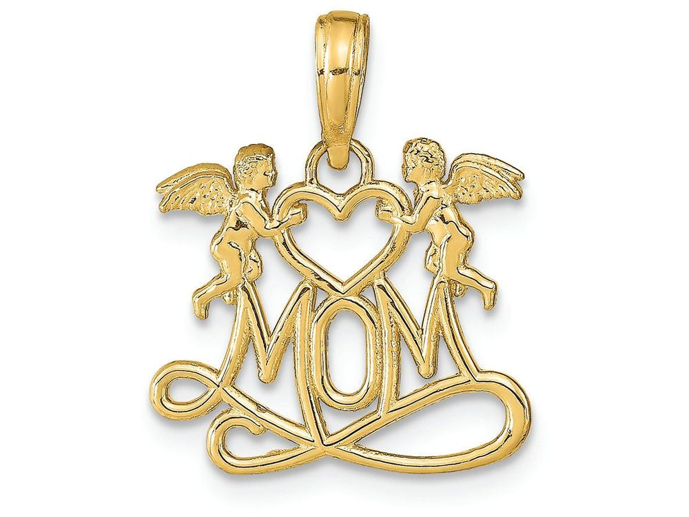 FJC Finejewelers 14k Yellow Gold Mom Below 2 Angels Holding A Heart Charm