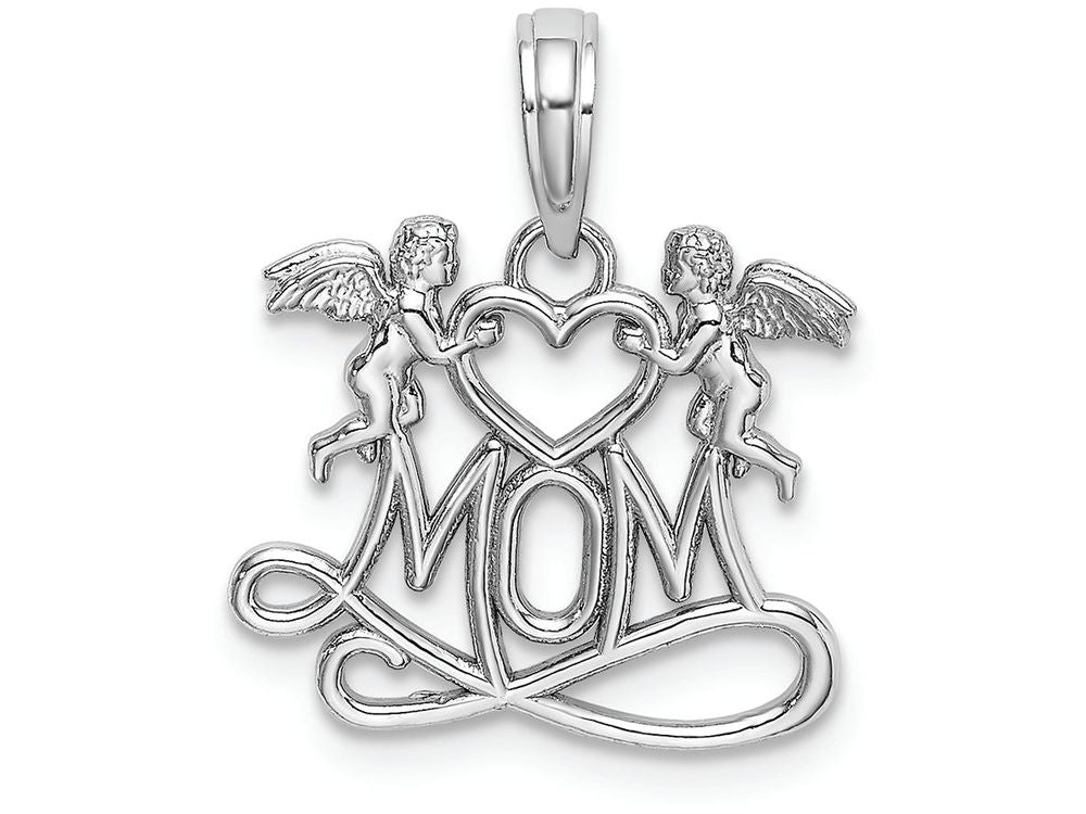 FJC Finejewelers 14k White Gold White Mom Below 2 Angels Holding A Heart Charm