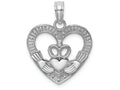 FJC Finejewelers 14k White Gold White Heart Claddagh Charm Polish Textured