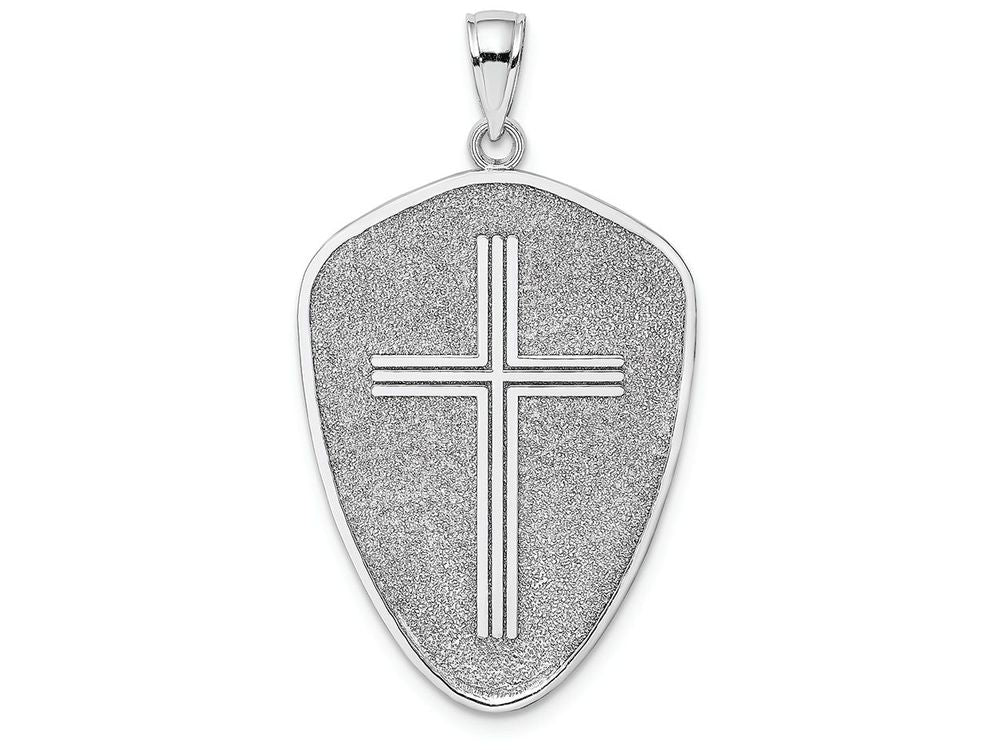 FJC Finejewelers 14k White Gold Cross Shield with Joshua 1:9 On Reverse Charm