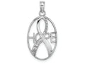 FJC Finejewelers 14k White Gold White Hope Ribbon In Oval Frame Polish Textured Charm