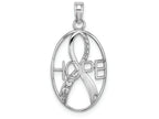 FJC Finejewelers 14k White Gold White Hope Ribbon In Oval Frame Polish Textured Charm
