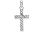FJC Finejewelers 14k White Gold Small Bright Cut Ribbed Cross with Etching Charm