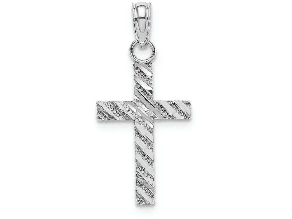 FJC Finejewelers 14k White Gold Small Bright Cut Ribbed Cross with Etching Charm