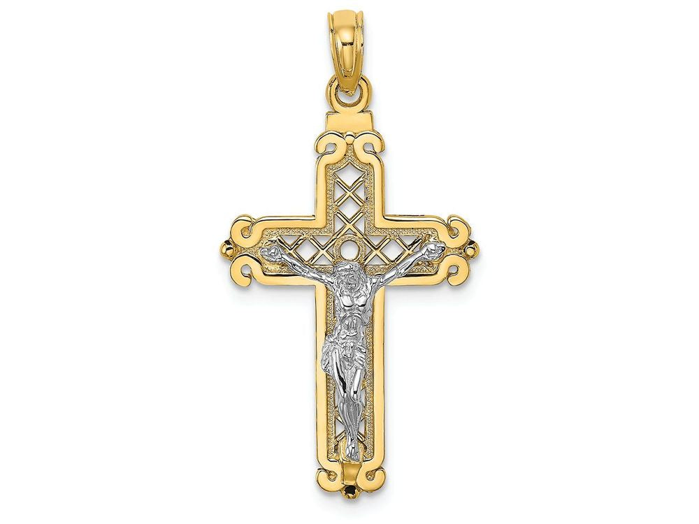 FJC Finejewelers 14k Crucifix On Lattice Cross with Scroll Tips Charm
