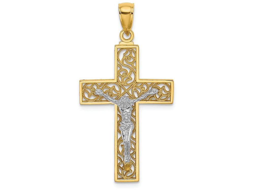 FJC Finejewelers 14k Two-tone Gold Crucifix On Swirl Cross Charm