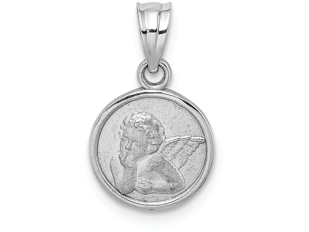 FJC Finejewelers 14k White Gold 10mm Angel Coin Charmengraved