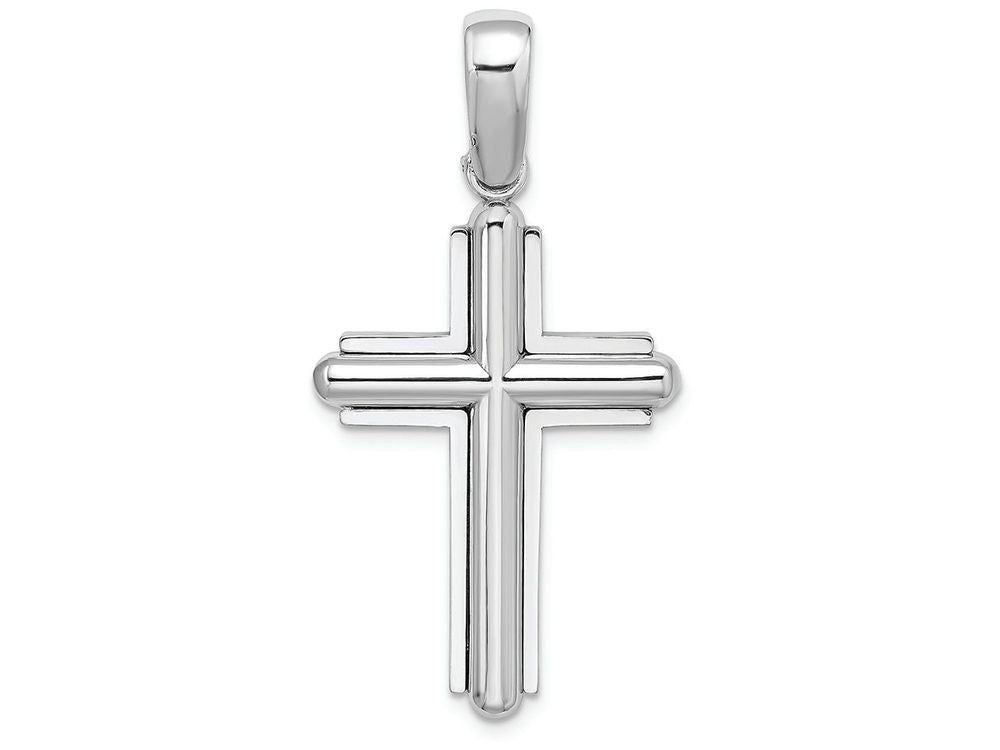 FJC Finejewelers 14k White Gold Beveled Stick Cross with Frame Charm