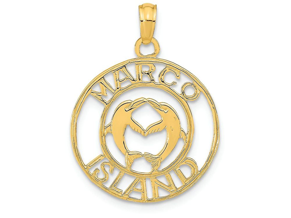 FJC Finejewelers 14k Yellow Gold Marco Island with Dolpins In Round Frame Charm