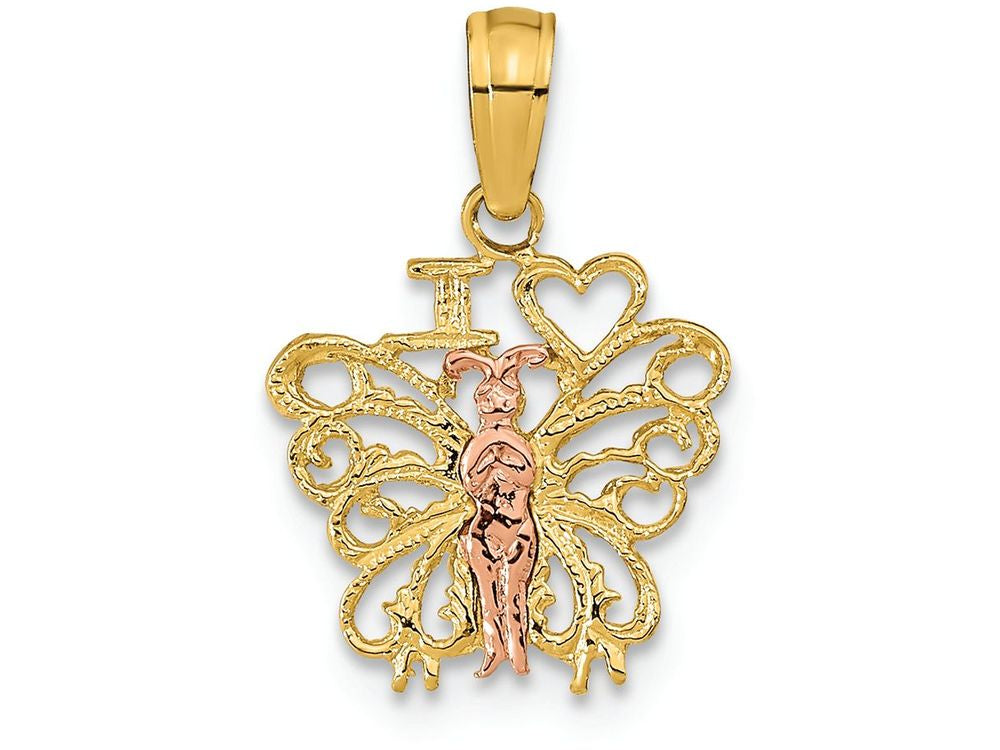 FJC Finejewelers 14k Rose Yellow Gold I Heart Butterflies Charm