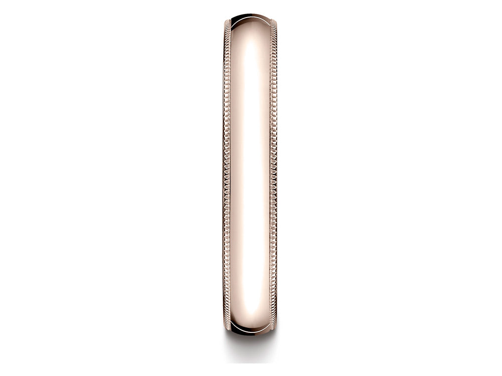 Benchmark® 14k Rose Gold 4mm Slightly Domed Standard Comfort-fit Wedding Band / Ring With Milgrain