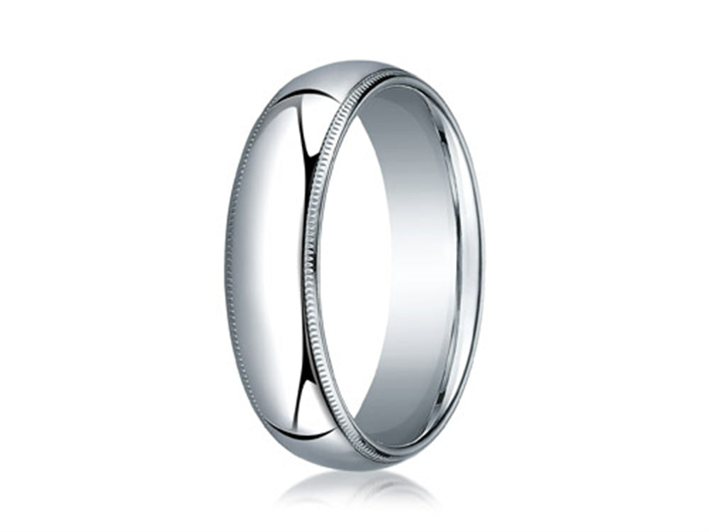 Benchmark® 18k White Gold 6mm Slightly Domed Standard Comfort-fit Ring With Milgrain