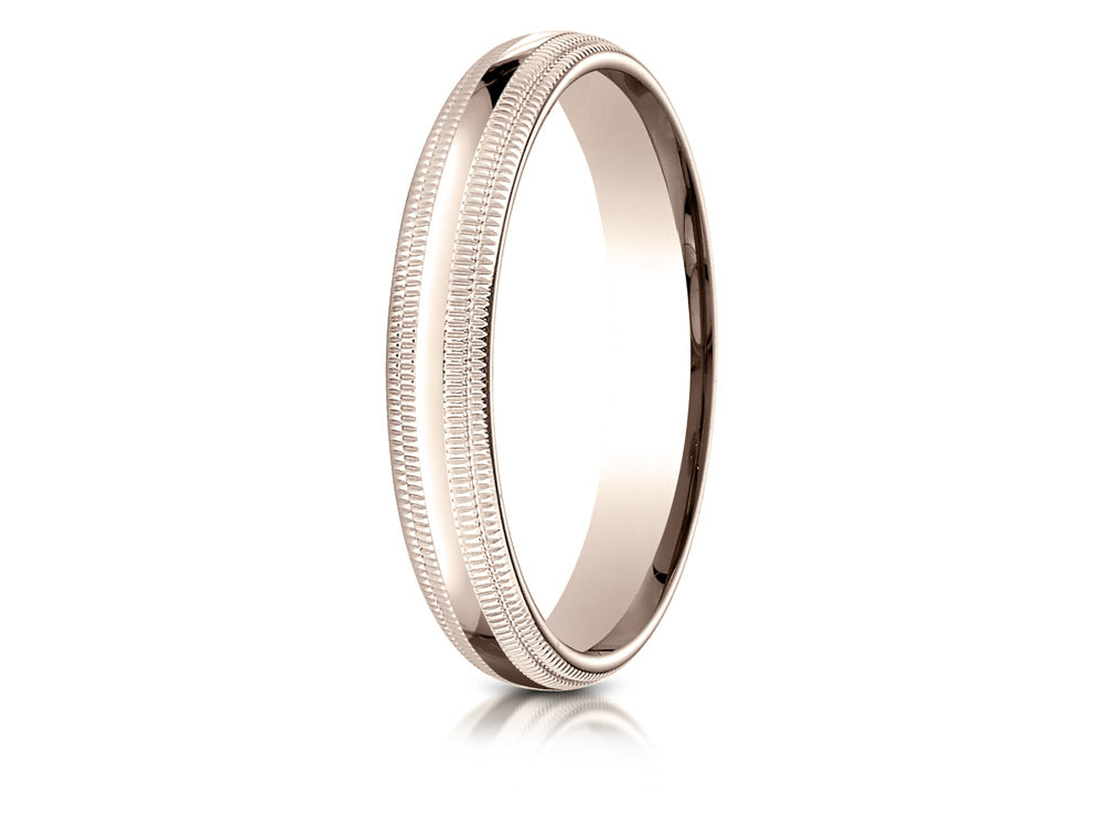Benchmark® 14k Rose Gold 4mm Slightly Domed Standard Comfort-fit Wedding Band / Ring With Double Milgrain