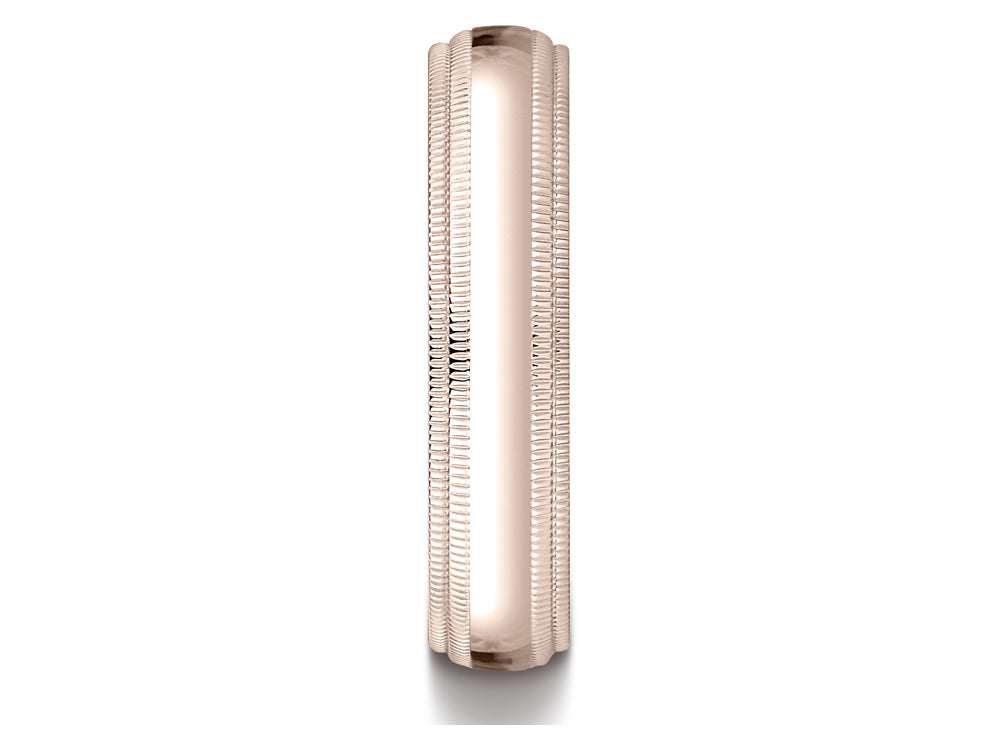 Benchmark® 14k Rose Gold 5mm Slightly Domed Standard Comfort-fit Wedding Band / Ring With Double Milgrain