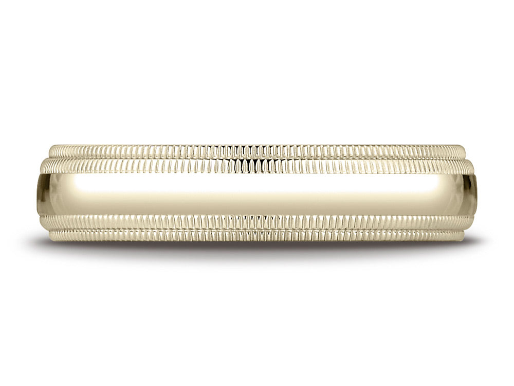 Benchmark® 18k Gold 5mm Slightly Domed Standard Comfort-fit Wedding Band / Ring With Double Milgrain
