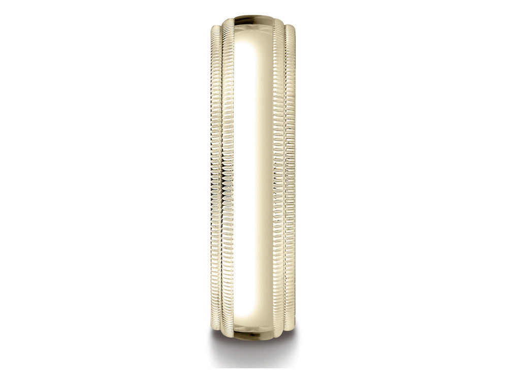 Benchmark® 14k Gold 6mm Slightly Domed Standard Comfort-fit Wedding Band / Ring With Double Milgrain