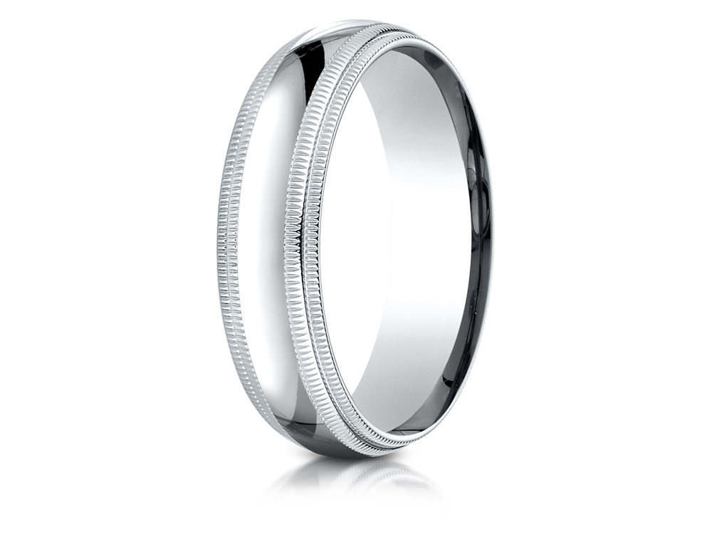 Benchmark® 18k Gold 6mm Slightly Domed Standard Comfort-fit Wedding Band / Ring With Double Milgrain