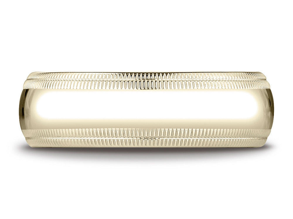 Benchmark® 14k Gold 7mm Slightly Domed Standard Comfort-fit Wedding Band / Ring With Double Milgrain