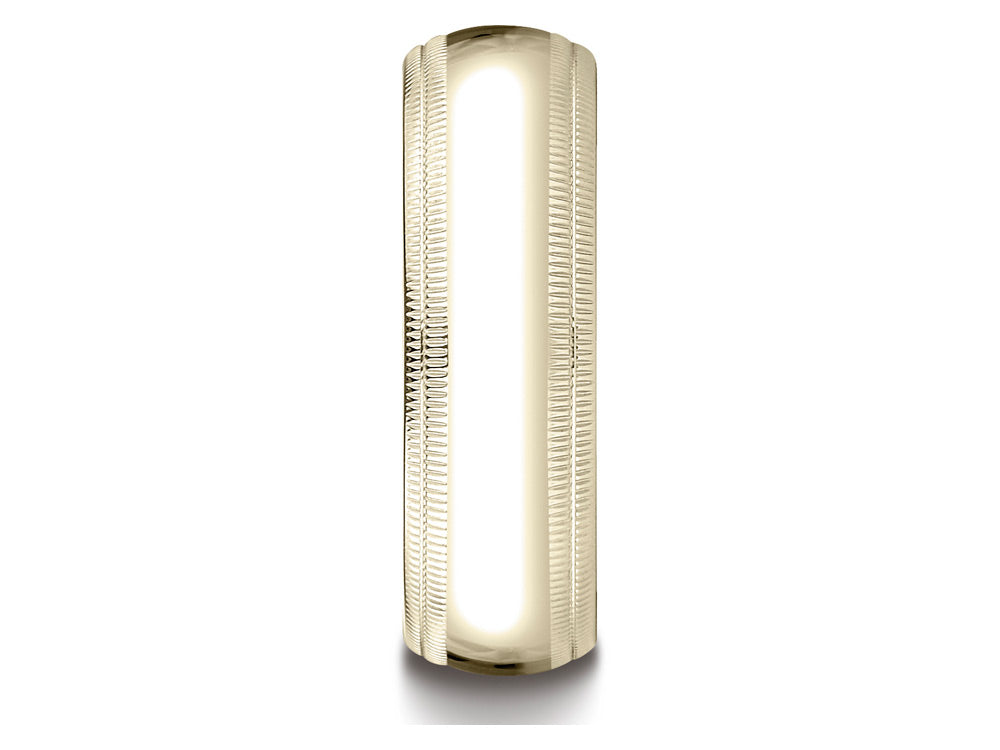 Benchmark® 14k Gold 7mm Slightly Domed Standard Comfort-fit Wedding Band / Ring With Double Milgrain