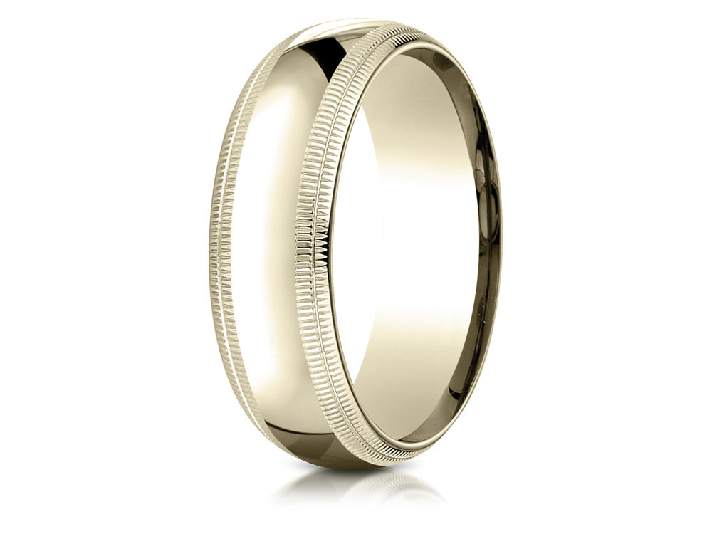 Benchmark® 14k Gold 7mm Slightly Domed Standard Comfort-fit Wedding Band / Ring With Double Milgrain
