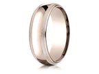 Benchmark® 14k Rose Gold 7mm Slightly Domed Standard Comfort-fit Wedding Band / Ring With Double Milgrain