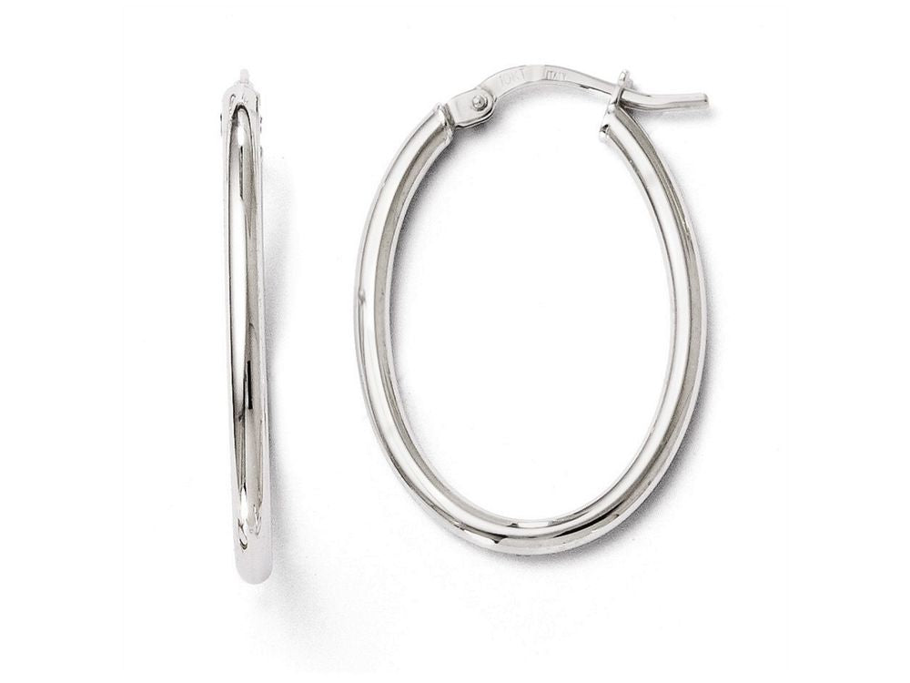 FJC Finejewelers 10k White Gold Polished Oval Hinged Hoop Earrings