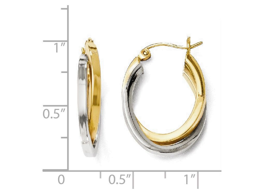 FJC Finejewelers 14 kt Two Tone Gold Polished Oval Hinged Hoop Earrings