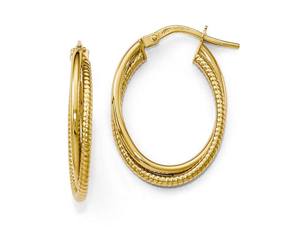 FJC Finejewelers 14k Gold Polished Textured Oval Hoop Earrings