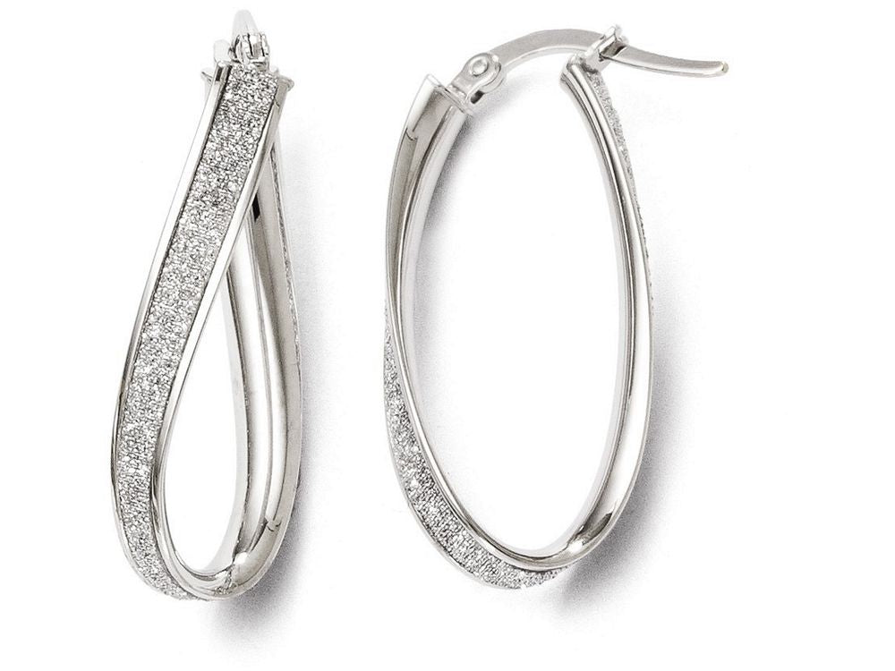 FJC Finejewelers 14k White Gold Polished Glimmer Infused Oval Hoop Earrings