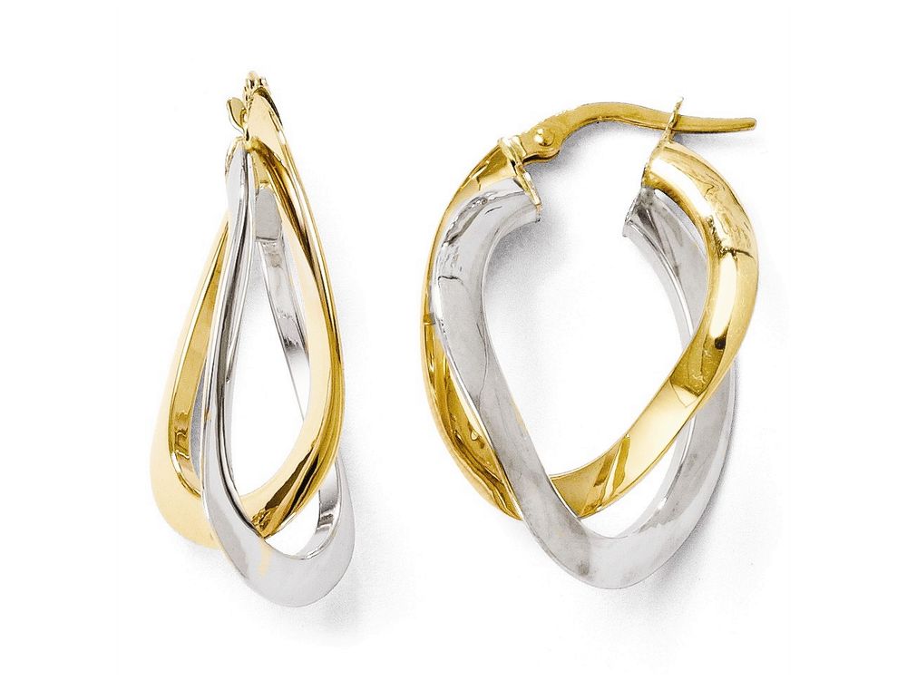 FJC Finejewelers 14 kt Two Tone Gold Polished Twisted Double Hoop Earrings