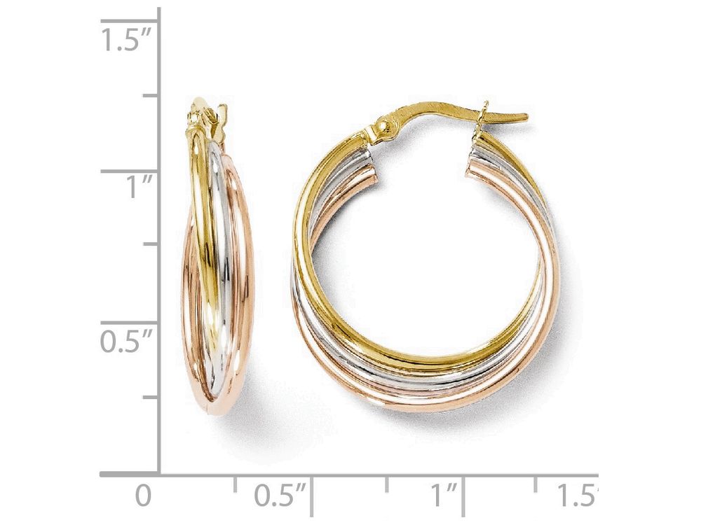 FJC Finejewelers 14 kt Tri Color Gold Polished And Textured Twisted Hoop Earrings